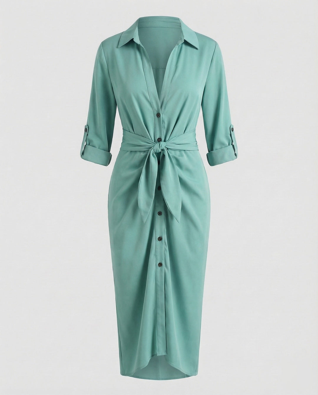Women Shirt Blouse Wrap Dress Tie Belt