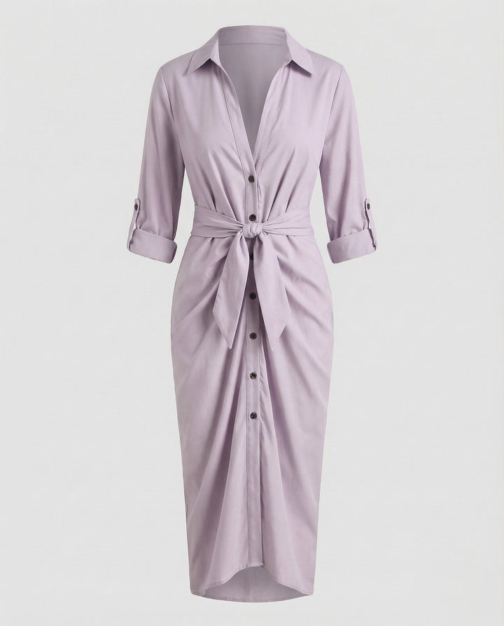 Women Shirt Blouse Wrap Dress Tie Belt