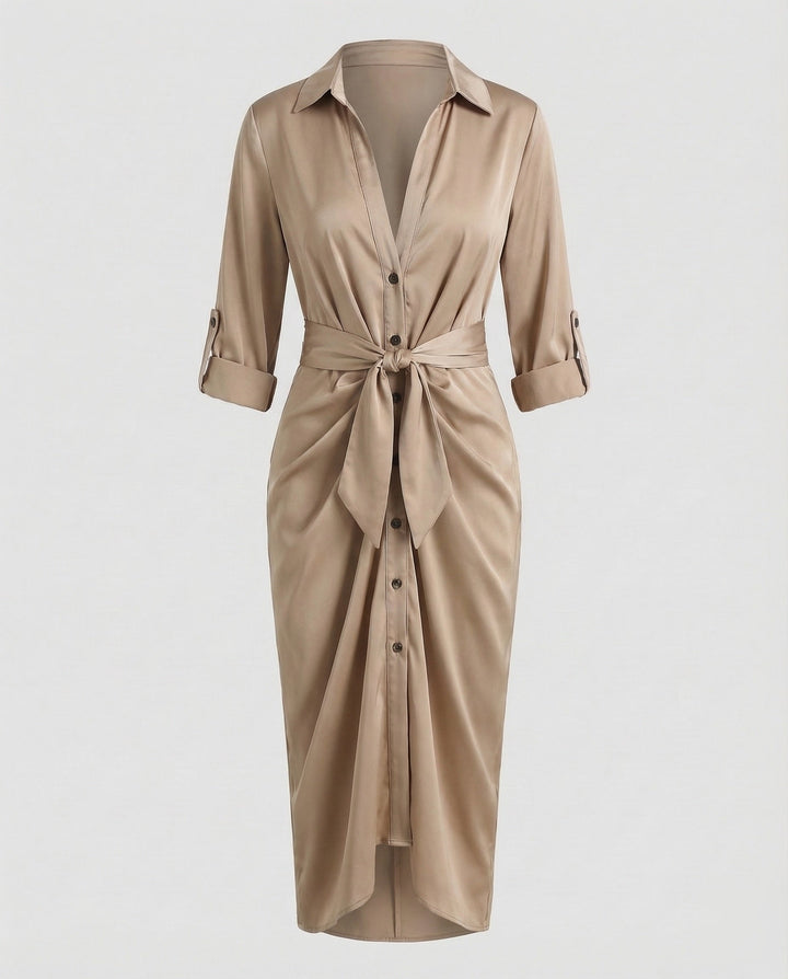Women's Shirt Blouse Wrap Dress with Ties