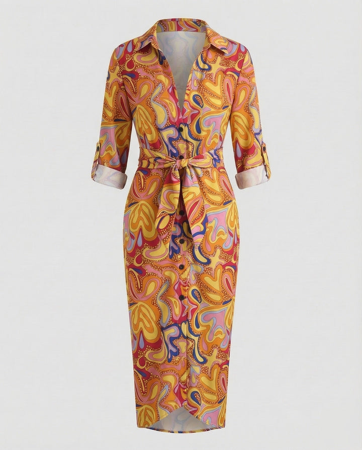 Women Shirt Blouse Wrap Dress Tie Belt