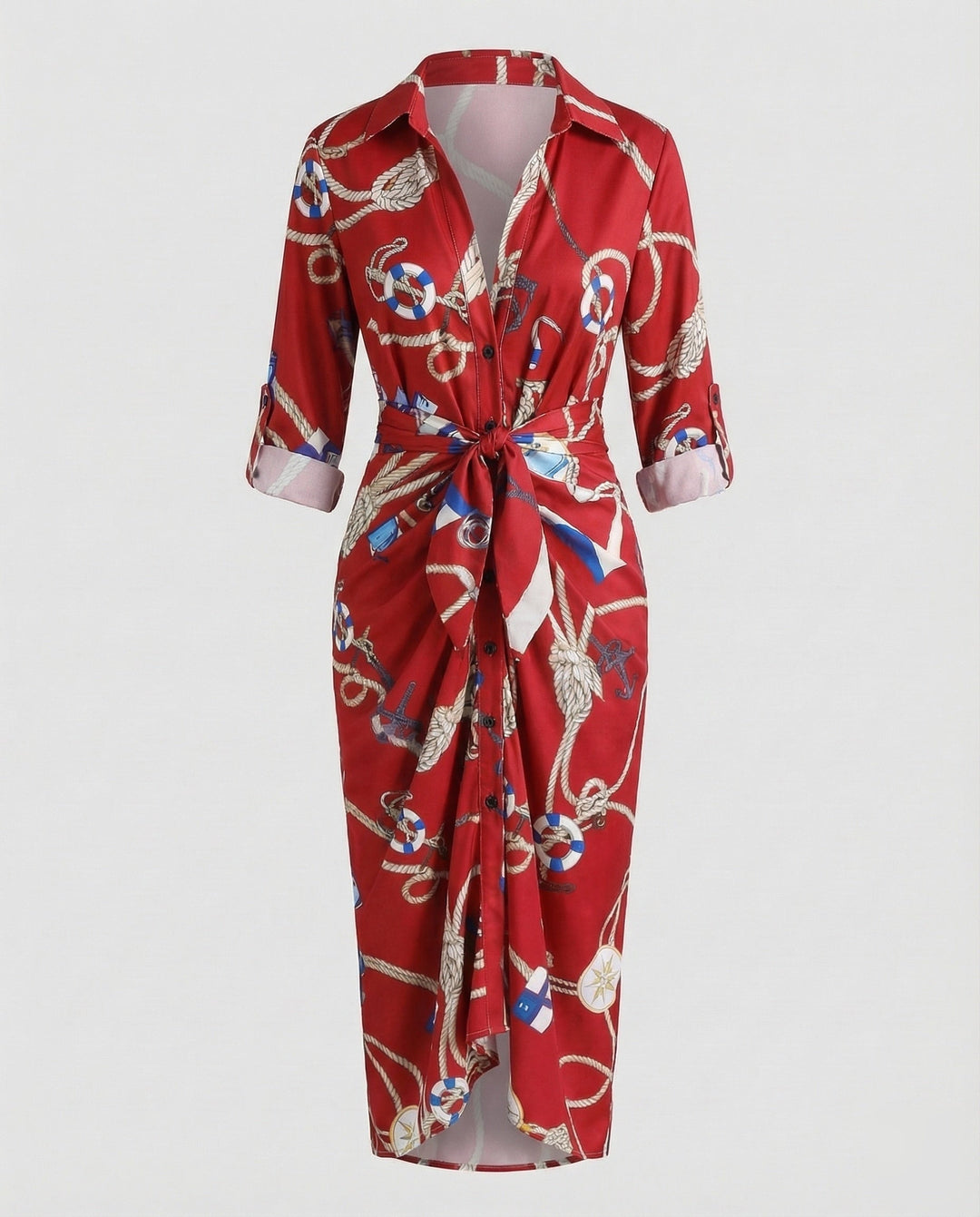 Women Shirt Blouse Wrap Dress Tie Belt