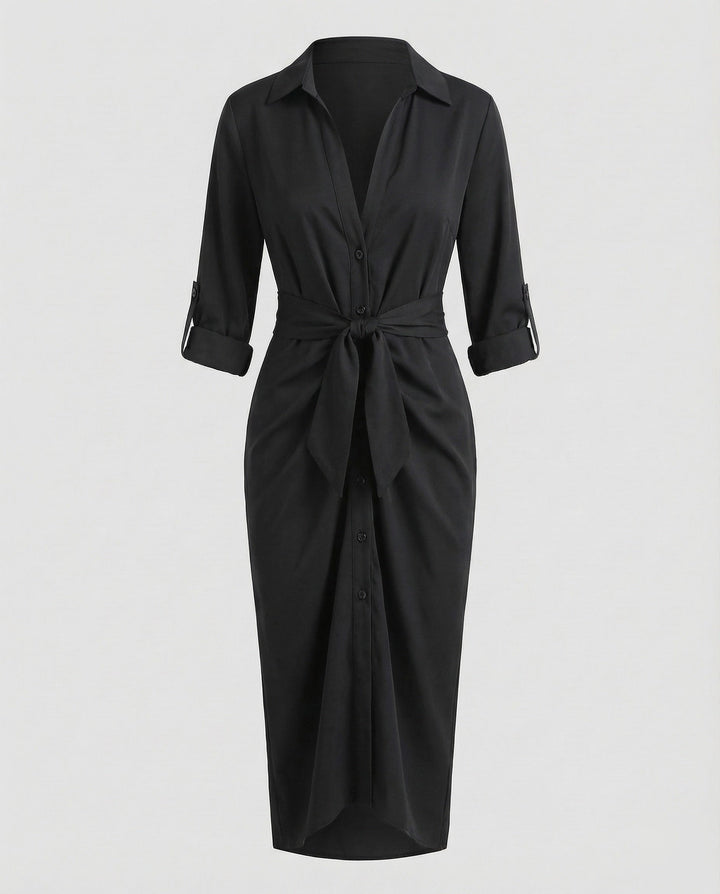 Women Shirt Blouse Wrap Dress Tie Belt