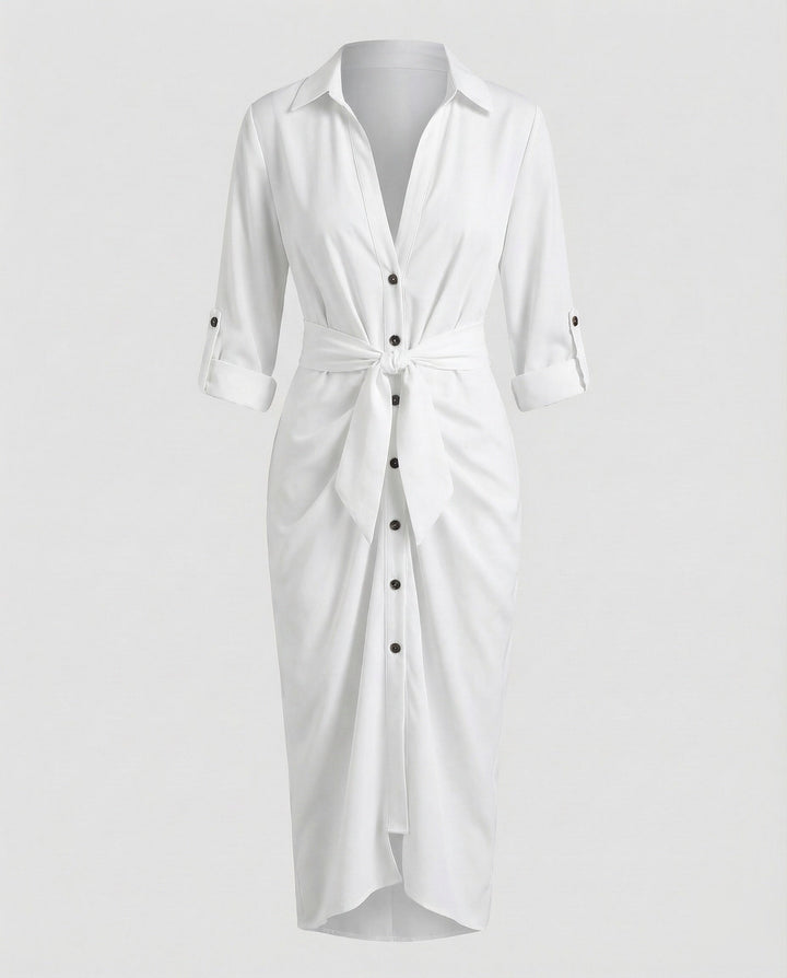 Women's Shirt Blouse Wrap Dress with Ties