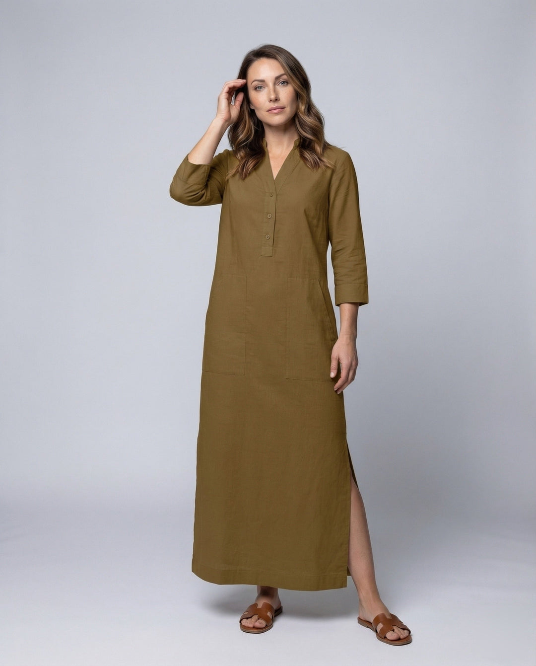Women’s Maxi Dress Stand-up Collar Side Slit