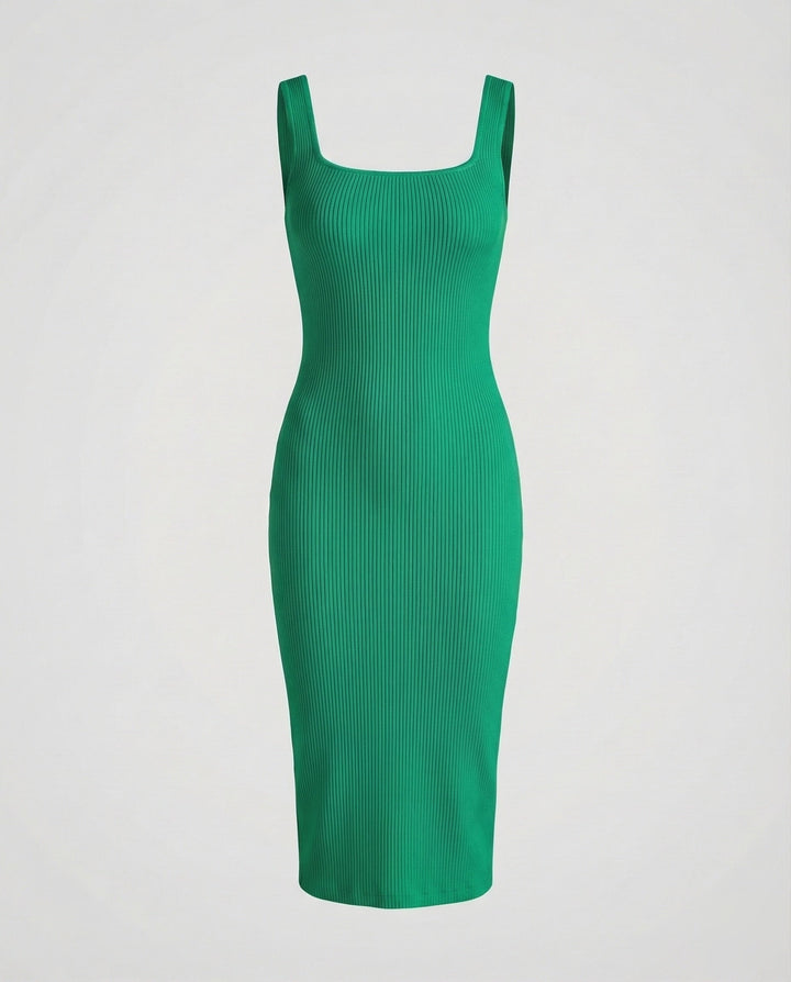 Women's Ribbed Knit Midi Dress Figure-Flattering