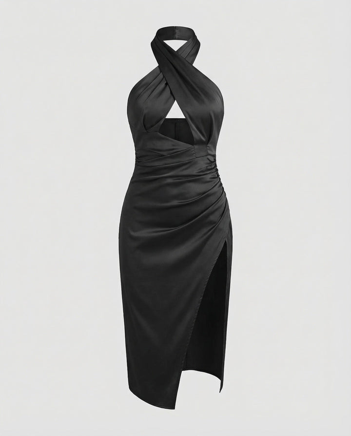 Women’s Halter Midi Dress High Side Slit