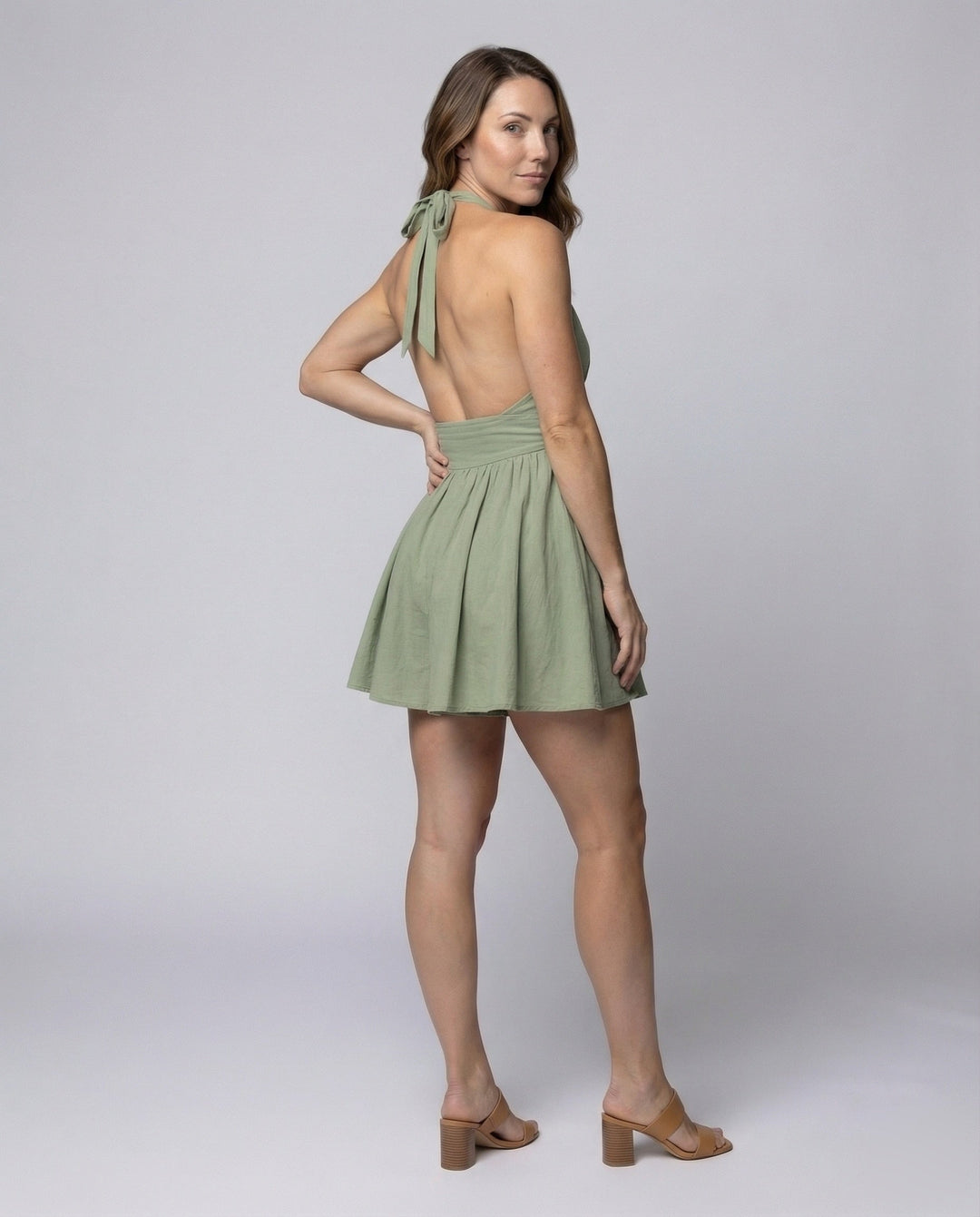 Women's Halter Mini Dress Flared Skirt