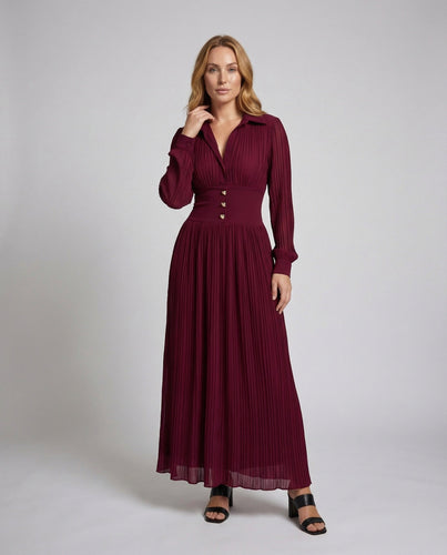 Women's Shirt Maxi Dress Pleated Decorative Button Placket