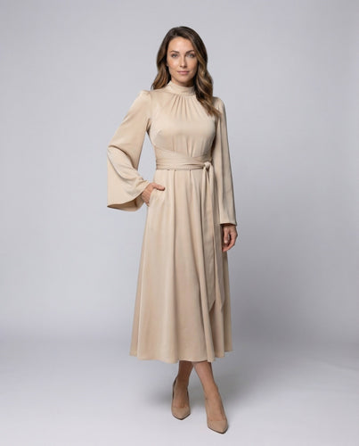 Women Satin Midi Dress Wrap Waist Belt