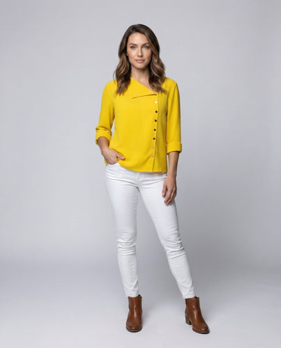 Women Pull-On Blouse Crepe Look Notched Collar