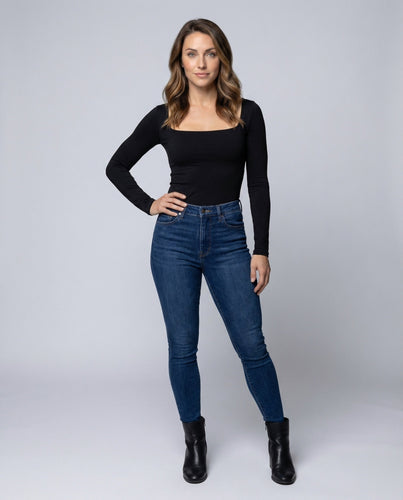 Women's Long Sleeve Shirt Square Neck Figure-Hugging