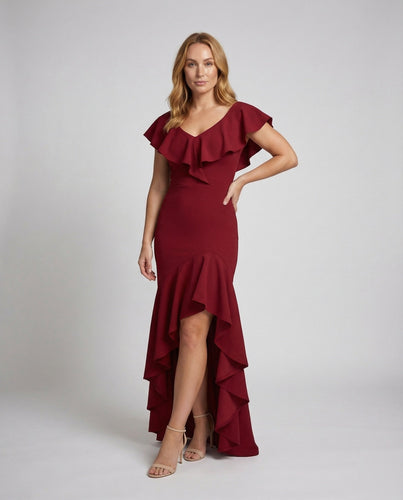 Women Carmen Evening Dress Layered Ruffles