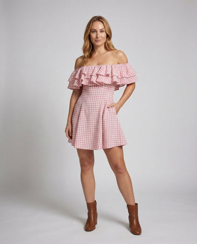 Women Vichy Dress Corset-Insert Full Skirt