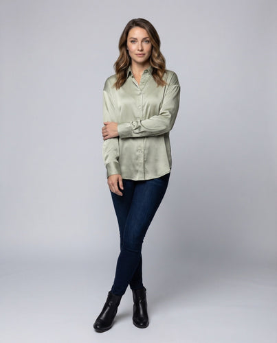 Women's Satin Blouse Shirt Collar Oversize Silhouette