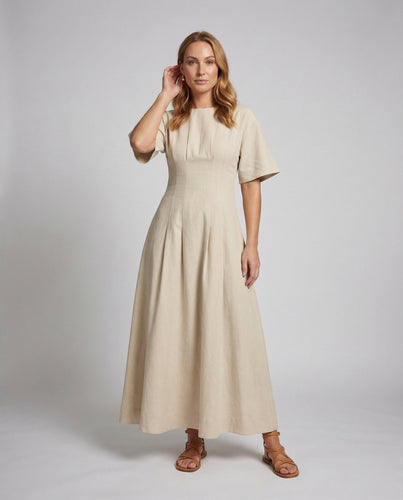 Women's cotton poplin maxi dress underbust seam