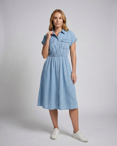 Women's Shirt Dress Elastic Waistband