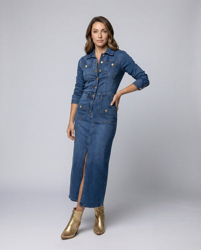 Women's Jeans Midi Dress Corset Cut Front Split