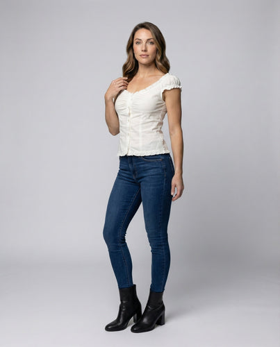 Women's Corset Top Button Placket Ruffle Trim