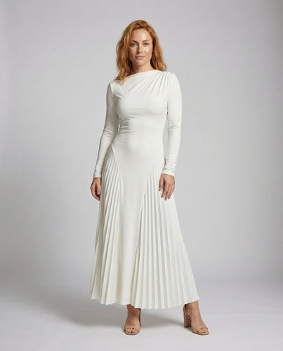 Women Max Dress Pleated Inserts Long Sleeve