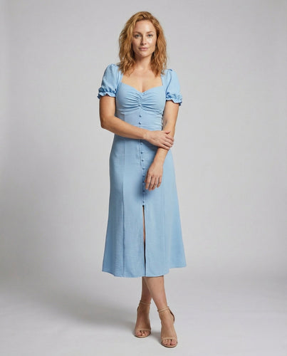 Women's Midi Dress Ruched Heart Neckline Leg Slit