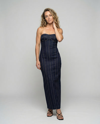 Women Strapless Maxi Dress Molded Corset