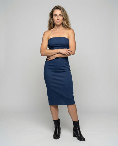Women Jeans Midi Dress Strapless Figure Shaping