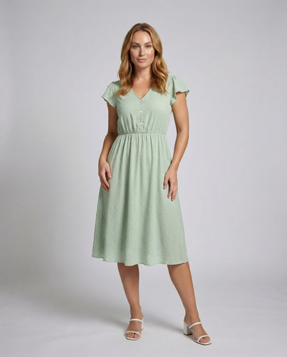 Ladies Jacquard Midi Dress Wing Sleeves