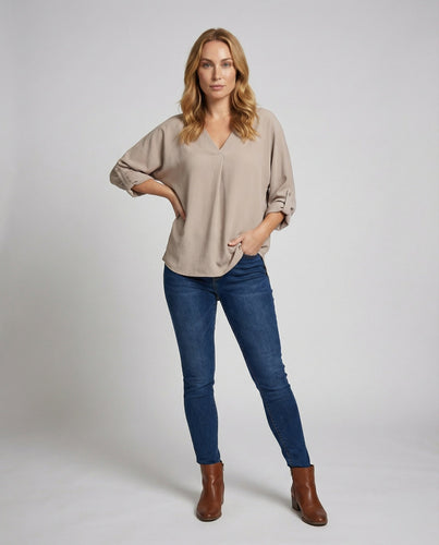 Women's Blouse V-Neck Box Pleat