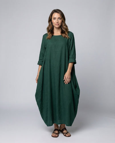 Women's Long Dress Balloon Hem Side Pockets