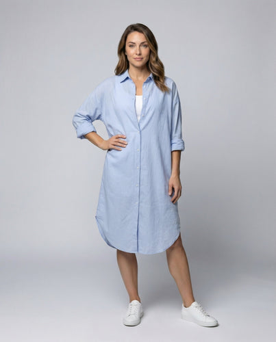 Women Shirt Dress Crepe Look Roll-up Sleeves