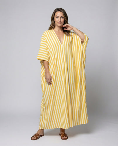 Women Maxi Dress Kimono Style Diagonal Stripes