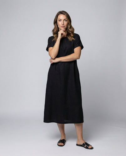 Women's Linen Blend Midi Dress Ship Neckline
