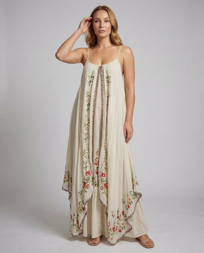 Women's Maxi Dress Embroidered Asymmetric Hem