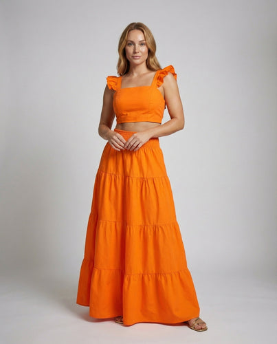 Boho-Summer-Set Ruffle-Crop-Top Tiered-Skirt