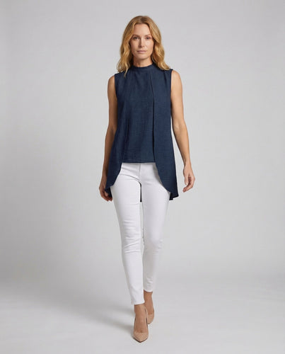 Women's Long Waistcoat Linen Look Waterfall Cut