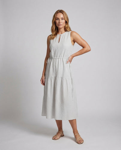 Women A-line tiered dress crepe texture with pockets