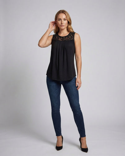 Women's Blouse Top Lace Yoke Pleats