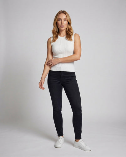 Women's Ribbed Top Fine Knit Boxy Shoulder Area