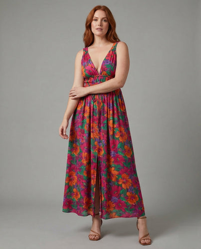 Women Wrap Maxi Dress V-Neck Drawstring