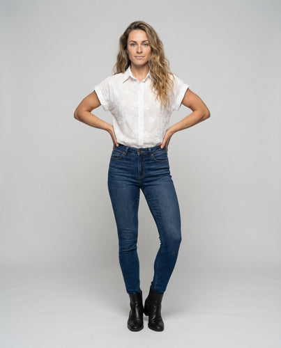 Ladies Broderie Blouse with Eyelet Embroidery Kent Collar