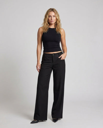 Women's Wide Leg Pants with Waistband and Front Button