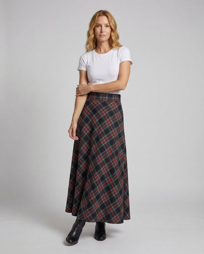 Women's Checkered Pleated Skirt High Waistband