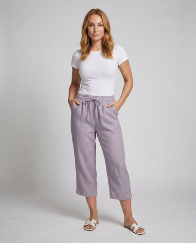Women Culotte Trousers Linen Blend Decorative Button