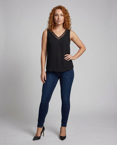 Women's V-Neck Top Double Layer Mesh Insert
