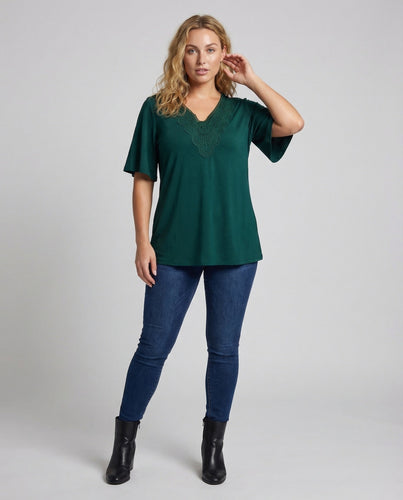 Ladies Jersey Tunic Lace Yoke Angel Sleeves