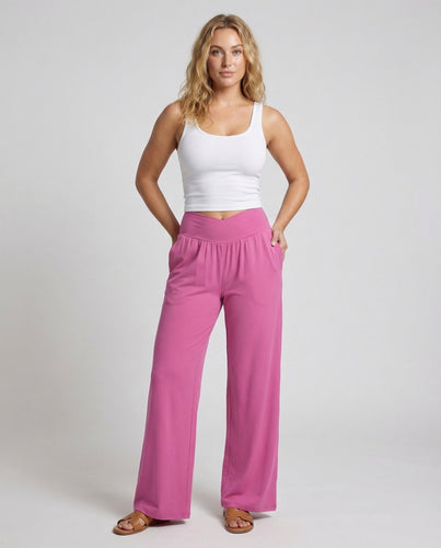Women's Palazzo Pants Overlapping V-Waist Wide Leg