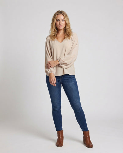 Women's Tunic-Blouse V-Neck Bishop Sleeves