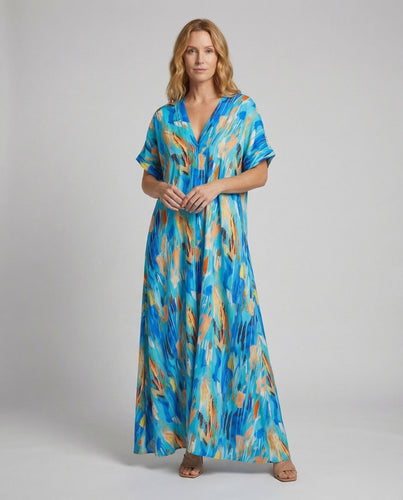 Women's Kaftan-Maxi Dress V-Neck Wider Hem