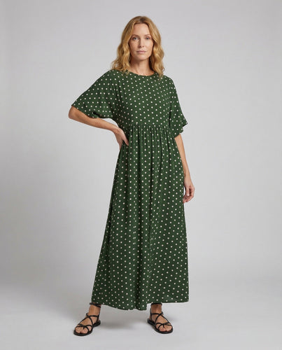 Women's Polka Dot Maxi Dress Batwing Sleeves Ankle Length