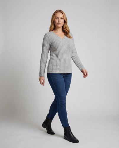 Women's ribbed fine knit sweater in tunic length